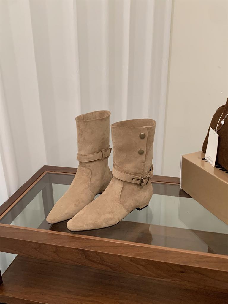 Coarse Heel Suede Medium Boots Boots Season Western Cowboy Boots with Skirt Skinny Boots Short Boots