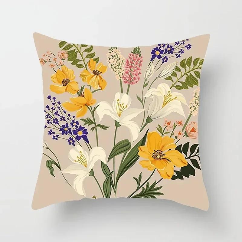 Office Sofa Cushion Cover Floral Flower Print Simple Pillow Cover Household Products
