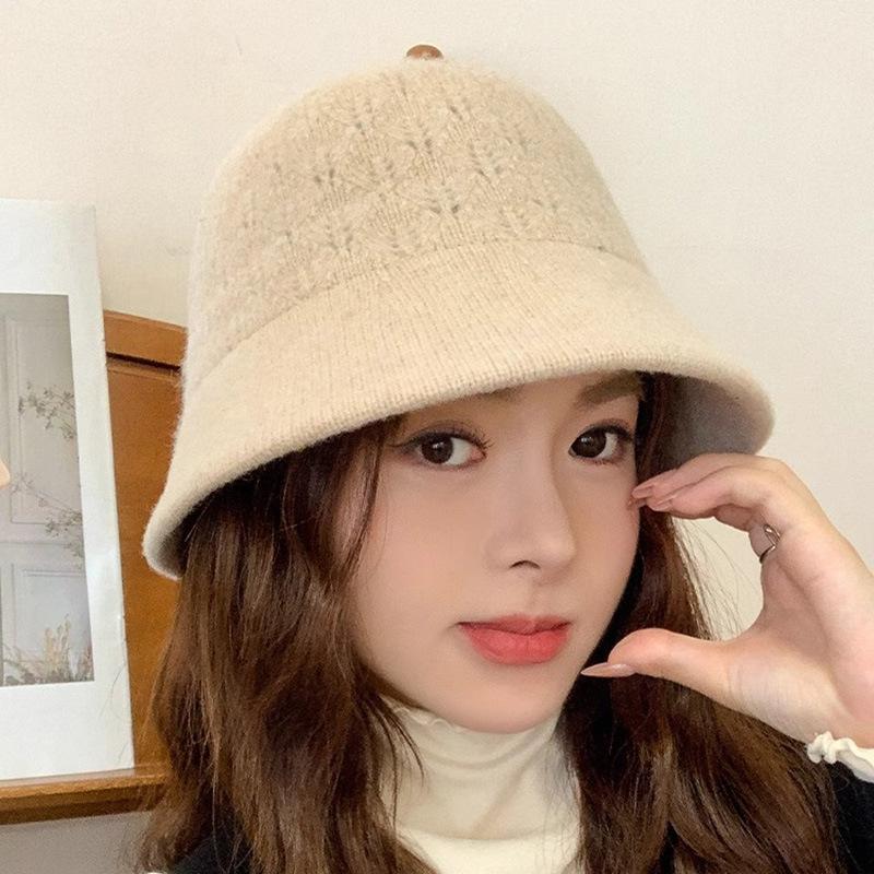 Bucket hat ladies autumn and winter elegant versatile hat fashion celebrity knitted bucket hat
