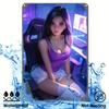 Anime Metal Wall Art D Retro Gaming Sign  Waterproof Aluminum Decor with Purple Hair Character for Cafe Bar Home Room  Unique