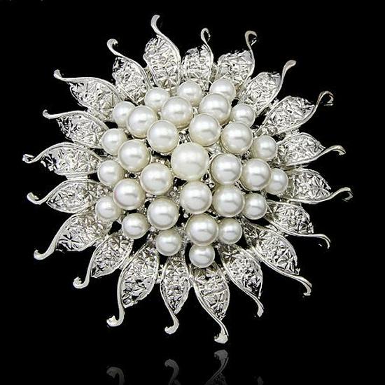 Elegant Alloy Pearl Sunflower Brooch - Hot Selling Women s Bridal Brooch B893