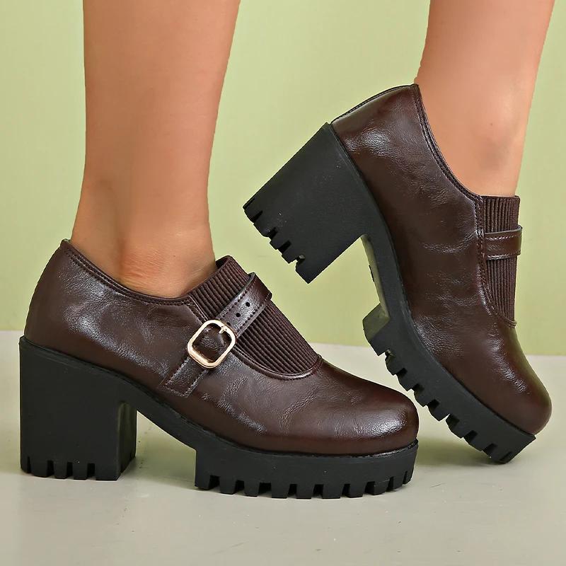 Módní dámské kožené platformové kotníkové boty na vysokém podpatku Mokasíny Boty Žena 2025 Trend Elegantní Zimní Nové Motorkářské boty Mujer Botas