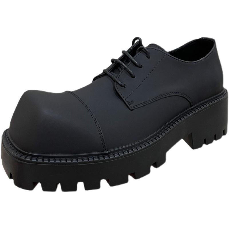 Pánské kožené boty na silné podrážce se čtvercovou špičkou, 3,5 cm platforma, šněrovací, letní ležérní boty, robustní podpatek, černé pánské boty zvyšující výšku