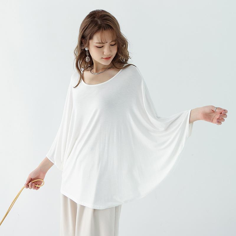 Plus Size Ladies 40-count Modal Batwing-sleeved Tshirt Short Sleeves Slimming Casual T-shirts Loose Tee Tops 13 Colors Japanese-style