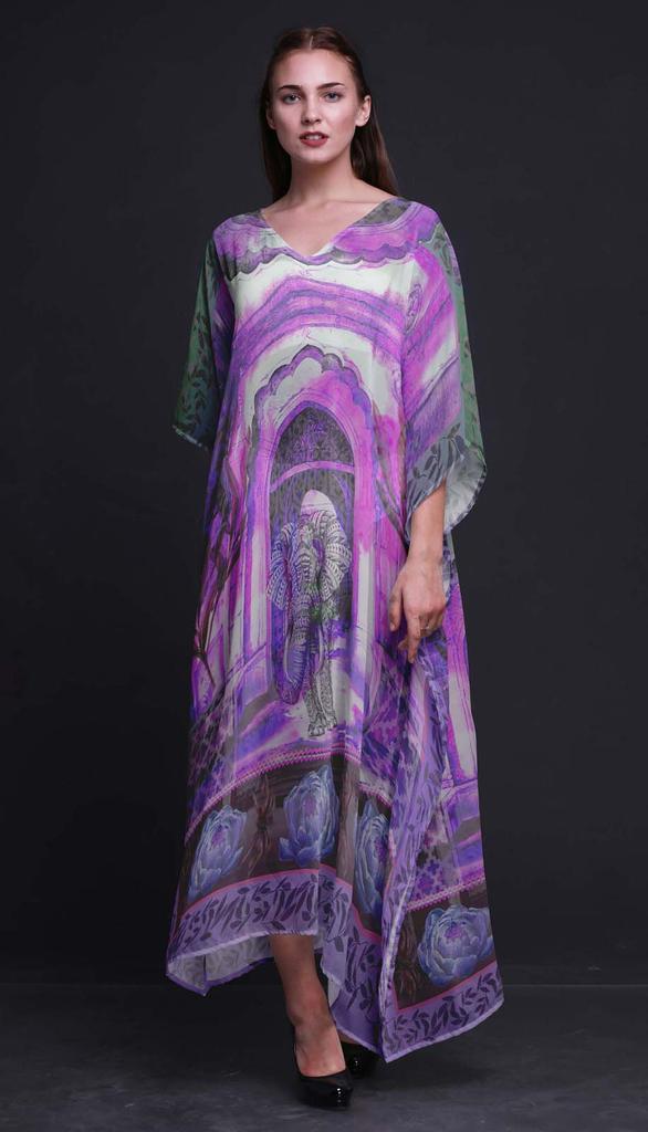 Phagun Elephant Mughal Ladies Kaftan Holiday Loungewear Maxi Dress Beach