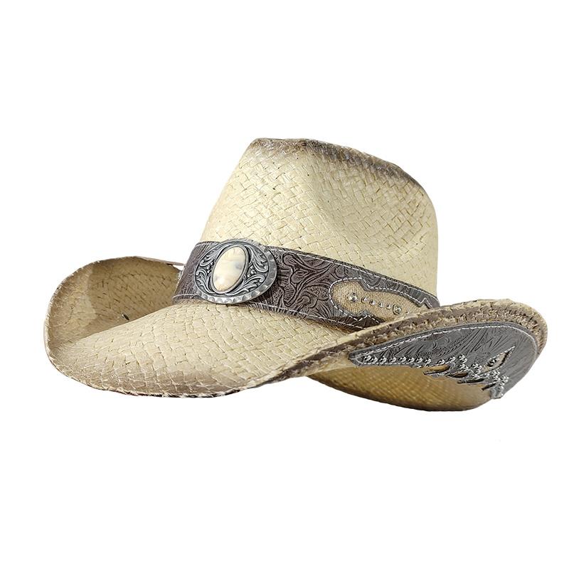 cowboy straw hat wholesale natural corn grass handmade cowboy hats For Men And Women Sun Protection Hats Outdoor Wide Brim cap
