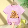 Cute Capybara Loves Bubble Tea Print Kids TShirt Summer Childrens Cartoon Shortsleeved Casual Tops Boys and Girls Clothing