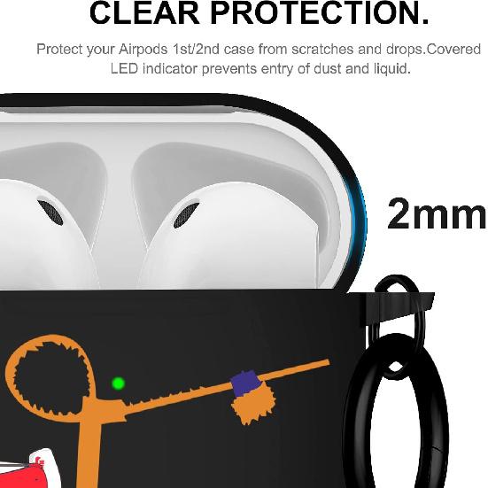 AirPods 1&2 Case Cover with Keychain for Apple AirPods 1st/2nd Generation, Rugged TPU Soft Protective Cover, Black Red