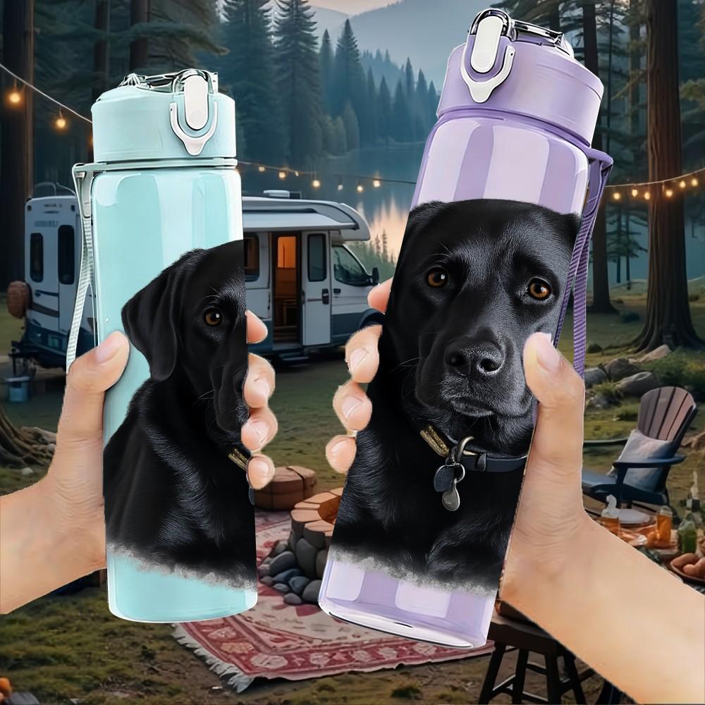 1PC Black Labrador Dog Pet Portrait Print 750ml Color Plastic Sports Water Bottle Leakproof Flip Straw Lid Suitable for Sports Office Home Use