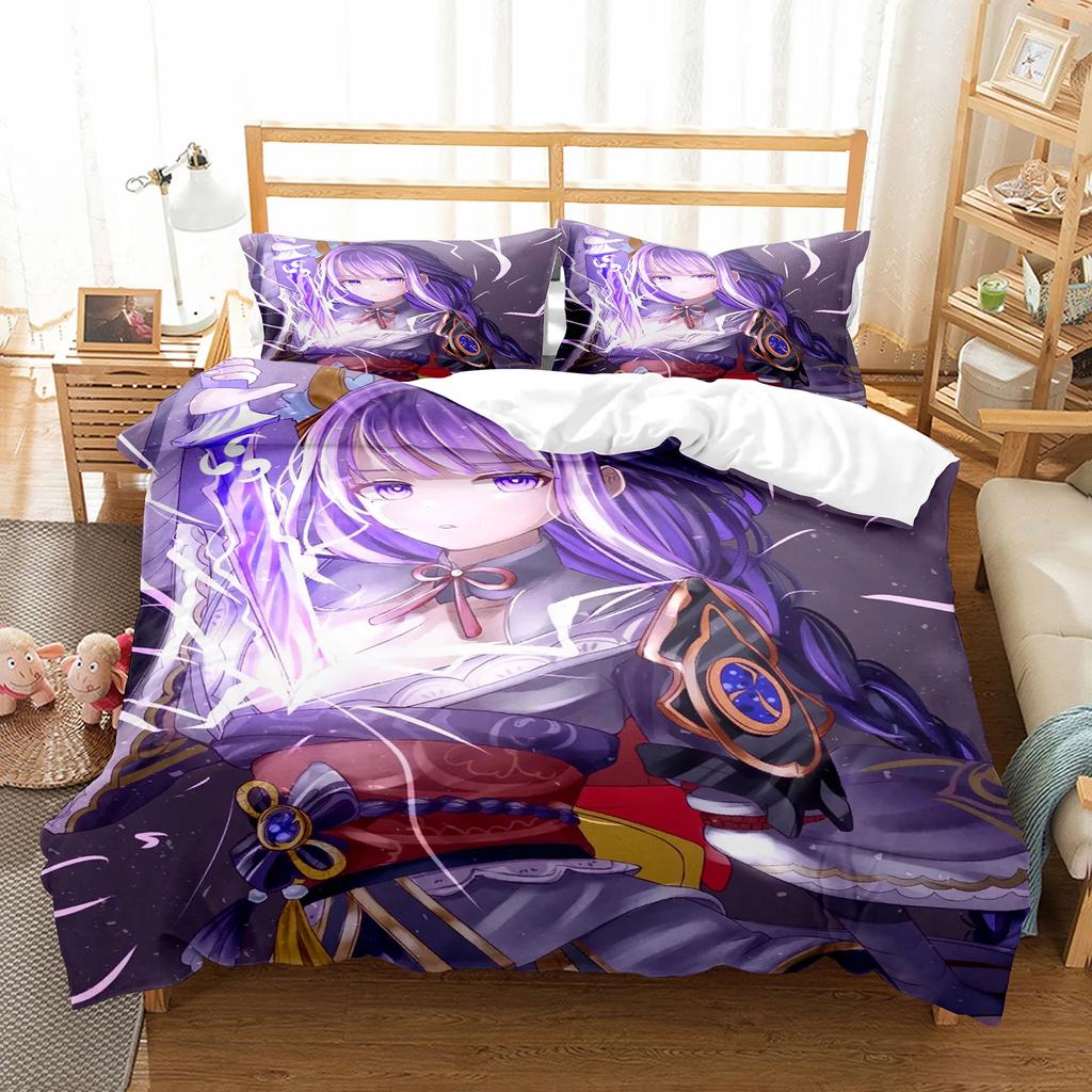 Anime Girl Genshin Impact Beelzebul Bedding Set Duvet Cover Bed Set Quilt Cover Pillowcase Comforter King Queen Size Boys Adult
