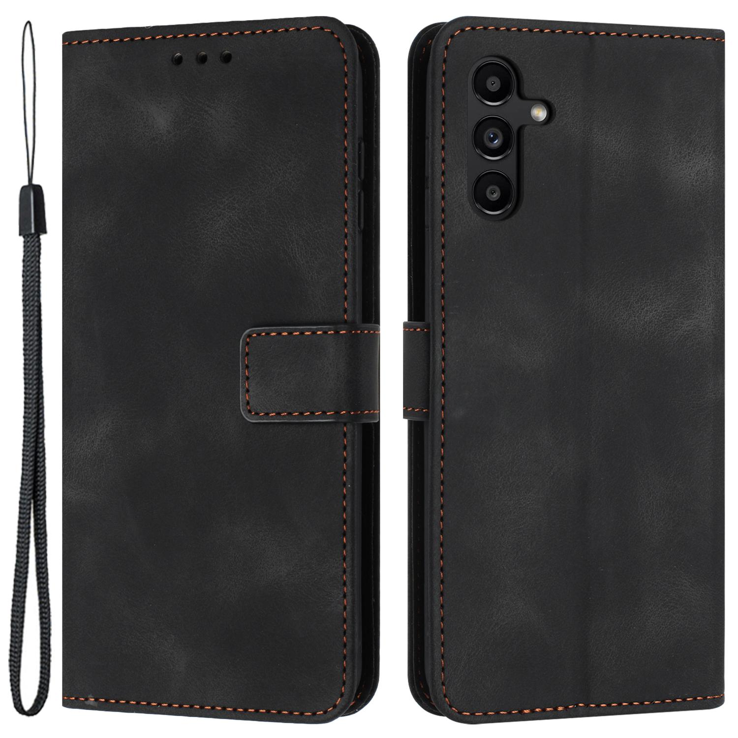 

For Samsung Galaxy A34 5G Leather Case Solid Color Stand Wallet Cellphone Shell Black