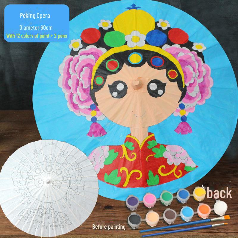 DIY Handbemaltes Weißes Ölpapier Schirm-Set für Kinder - Bastelprojekt im antiken Stil für den Kindergarten