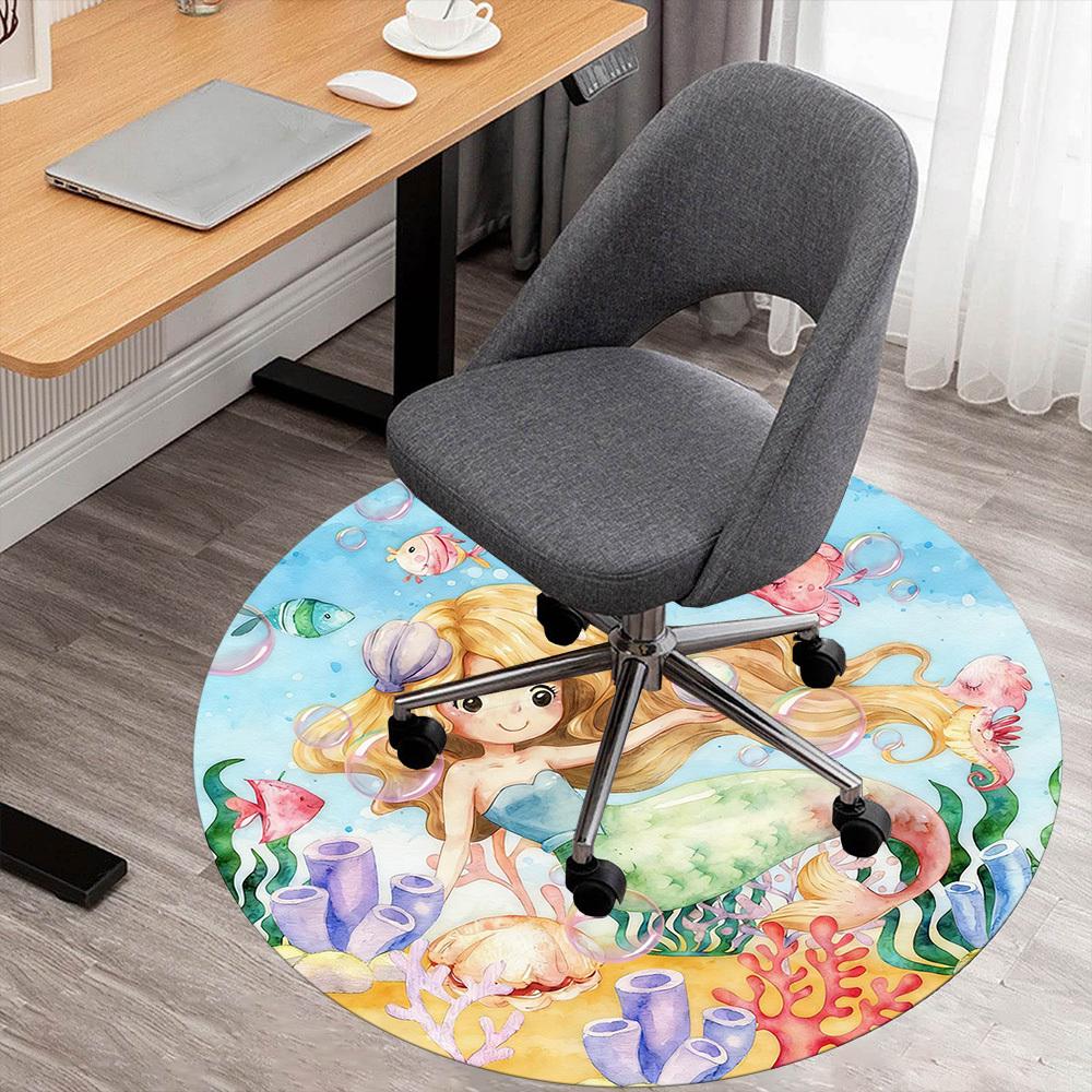 

1pc Mermaid Coral Round Chair mat office Area Rug - Non-Slip, Floor Mat for Office, Bedroom, and Indoor Decor p127187 80cm by 80cm