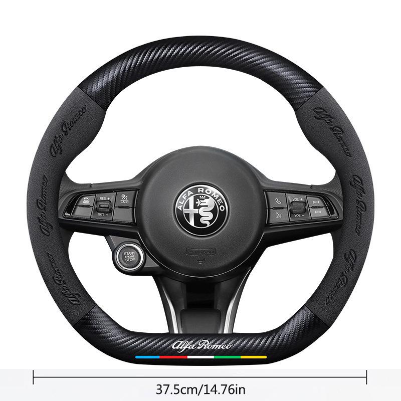 Stickers Carbon Suede Car Steering Wheel Cover For Alfa Romeo GT 147 156 159 166 Giulia Tonale Stelvio Giulietta Mito Milano