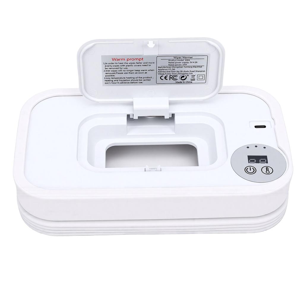 Wet Wipe Warmer Foldable Digital Display Wipe Heater with 3 Adjustable Temperatures Night Light Sealed Lid for Home
