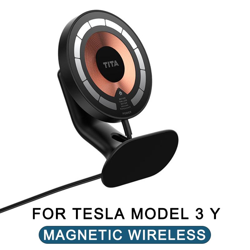 Magnetic Wireless Car Phone Holder For Tesla Model 3 Y 2025 Car Charger Holder Mounts Adsorbable Smartphone Holder Accessoires
