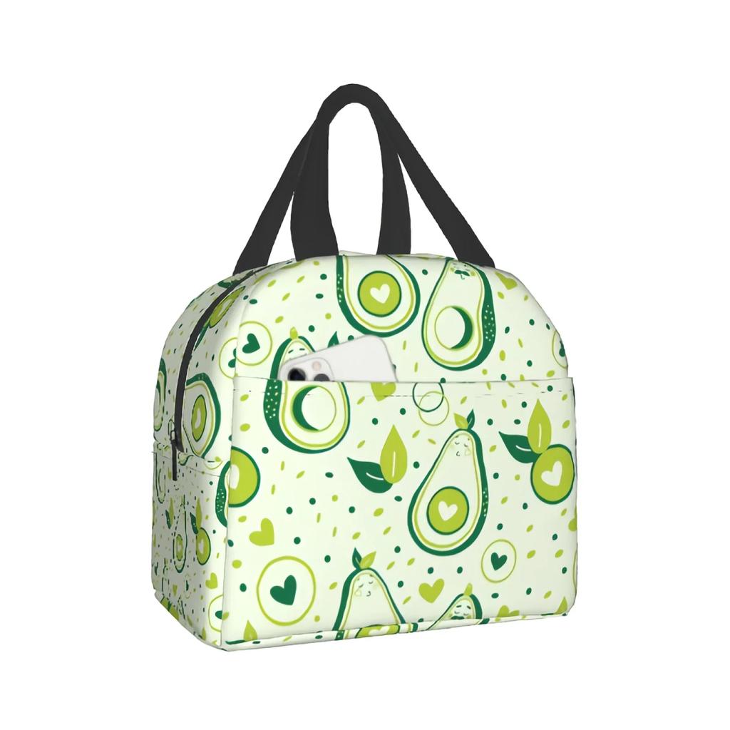 Avokádová taška na oběd Zelené ovoce Srdce Izolovaná krabička na oběd s přední kapsou Chladicí taška pro školu práci kancelář dárek