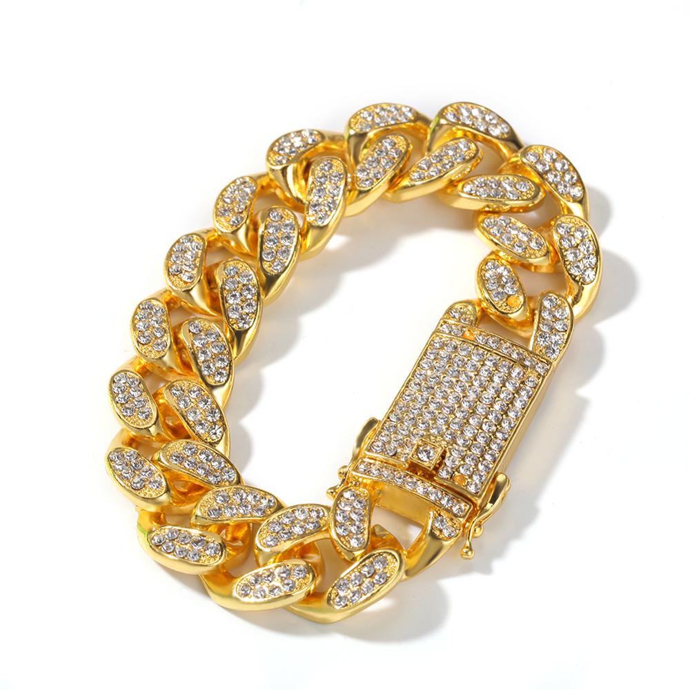 Alloy Iced Out 20mm Bling Bling Cool Diamond Cuban Link Chain Silver Rose Gold Fashion Women and Men Jewelry Bracelet