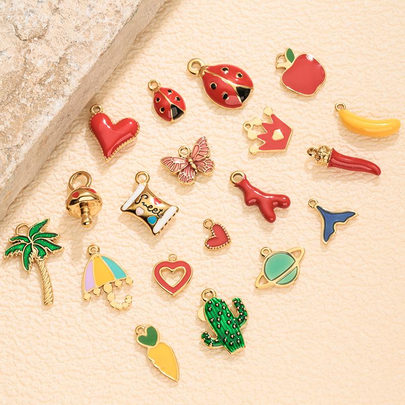 DIY Fruit Charm Bracelet Set: 18K Gold-Plated Zircon Cherry, Strawberry, Banana Earrings, Bracelets, Necklace Accessories.