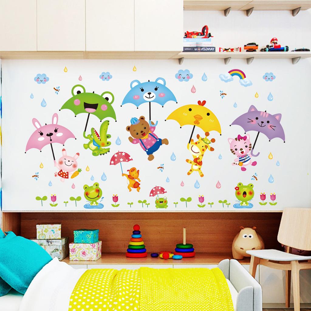 Cartoon Animal Wall Sticker Music Party Plane Balloon Decor Kids Room Nursery Vinyl Removable Decals