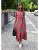 Summer Floral Print Long Dresses Women Sexy V Neck Split Lace-up Dress Female Casual Elegant Short Sleeve Beach Dress Vestidos
