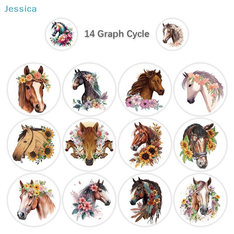 500pcs/Roll Watercolor Floral Horse Stickers- 20mm Round Adhesive Labels for Scrapbooking, Journaling & Crafts