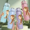 1PC Flower Monkey Cartoon Illustration 750ml Color Plastic Sports Water Bottle Leakproof Flip Straw Lid Suitable for Sports Office Home Use