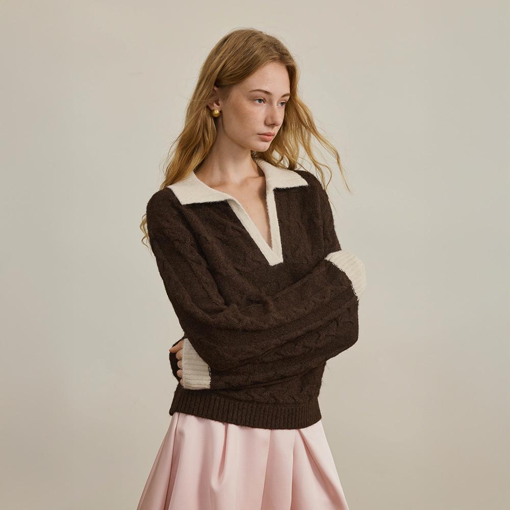 Waiwaiaiem Yy_Lapel Cable Sweater Knit