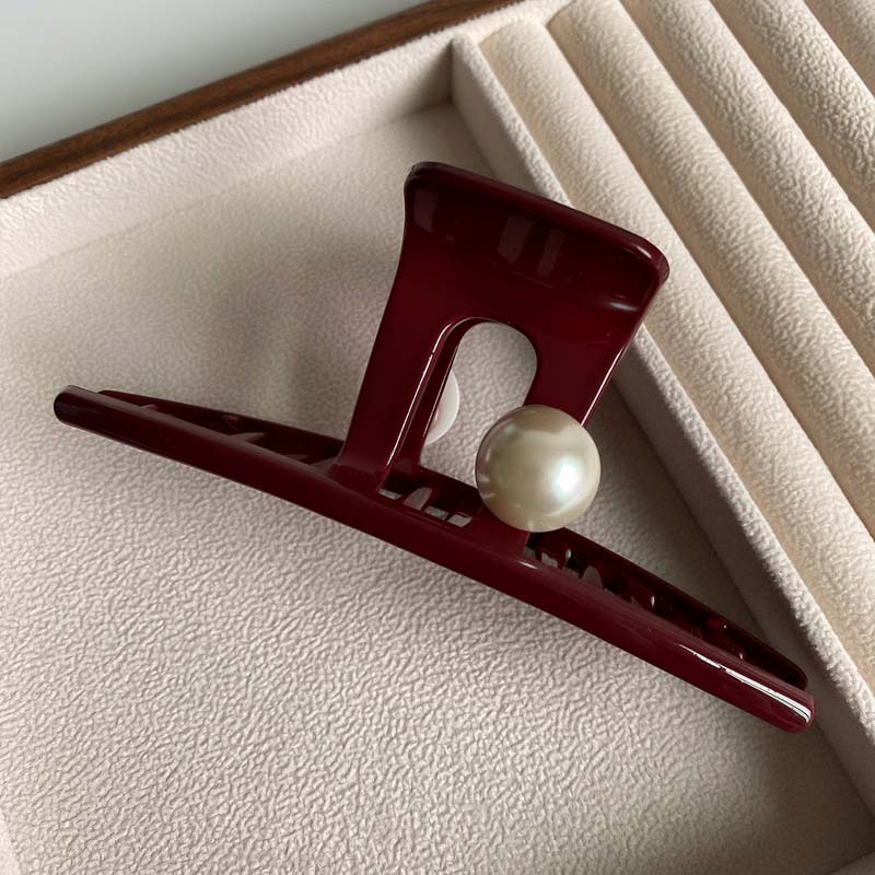 Fashion Acrylic Red Bead Hair Claw  for Women Korean Elegant Large Ponytail Shark Hair Crab Clip Barrettes Hair Accessories