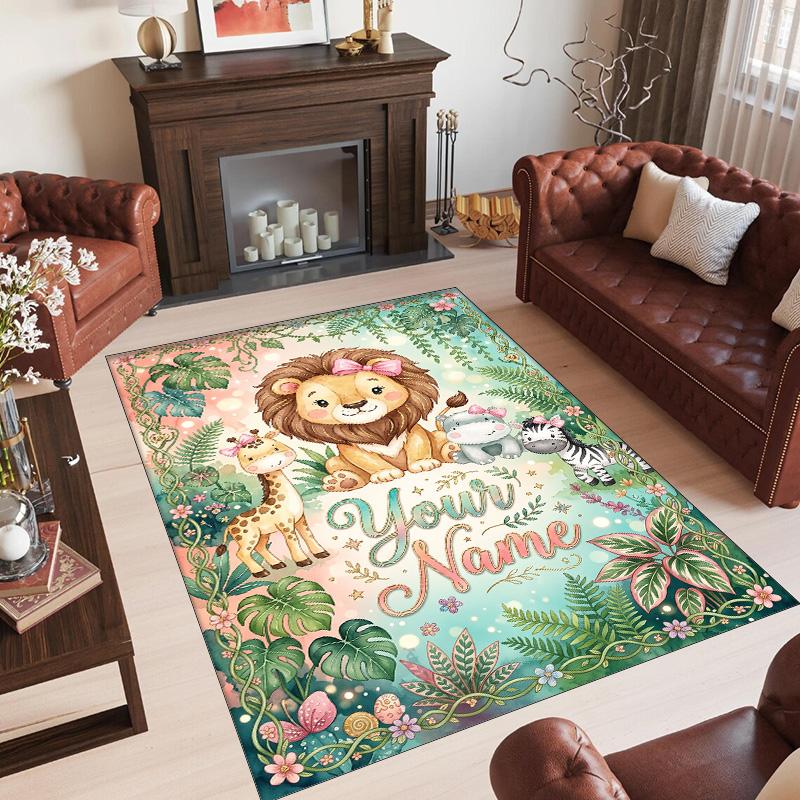 Leopard Theme Crystal Velvet Floor Rug Personalized Custom Name Text Warm Carpet Home Decoration