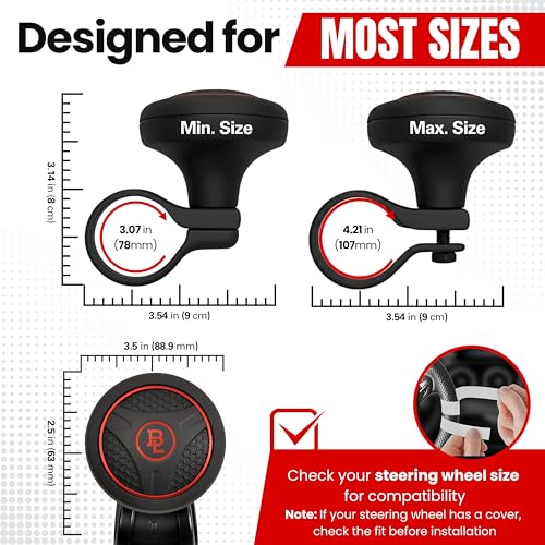 Fouring Steering Wheel Spinner, Silicone Power Steering Wheel Knob for Cars, Excellent Grip, Car Accessories, Interior (Red)
