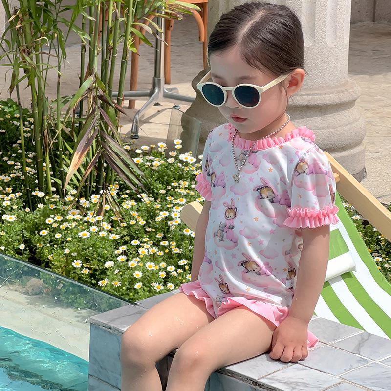 

Girls Pink Rabbit Lace Swimsuit - Cute One-Piece Summer Swimwear 100cm розовый