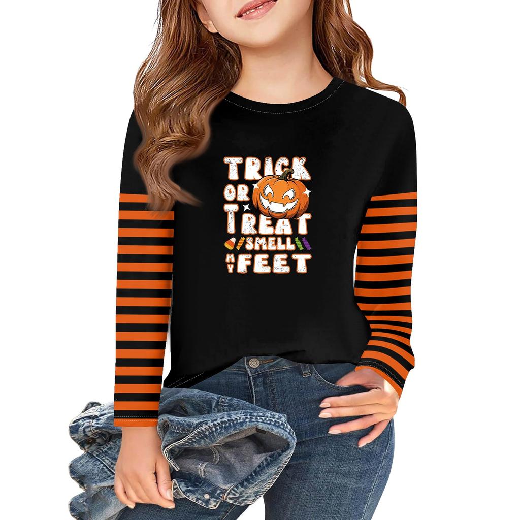 Girls Long Sleeve Halloween Day T Shirts Kids Fall Tops Crewneck Basic Tees 2-11Y