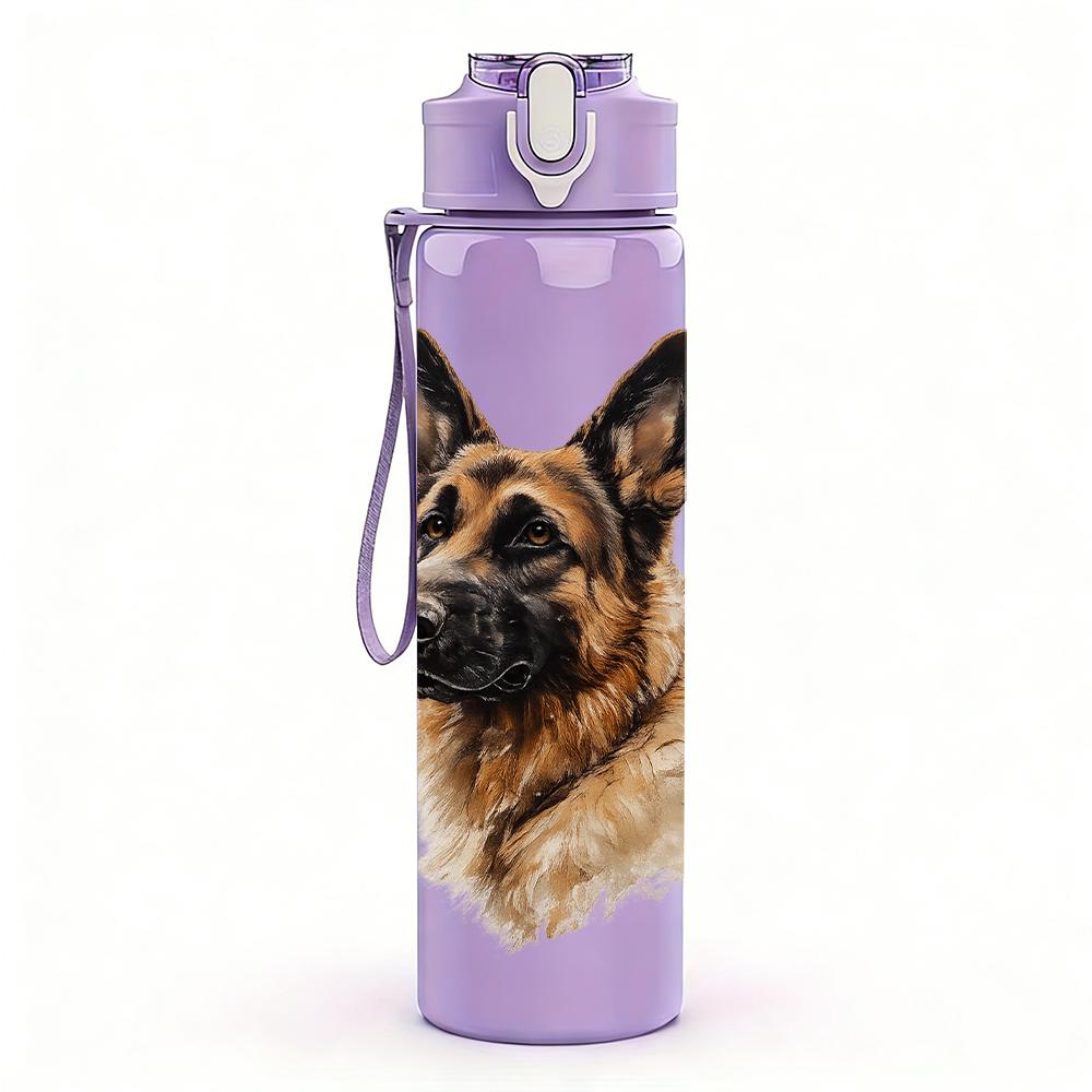 1 Stück Realistische Schäferhund-Büste 750 ml Farbe Kunststoff-Wasserflasche Auslaufsicherer Klappdeckel mit Strohhalm Für Sport, Büro, Heimgebrauch