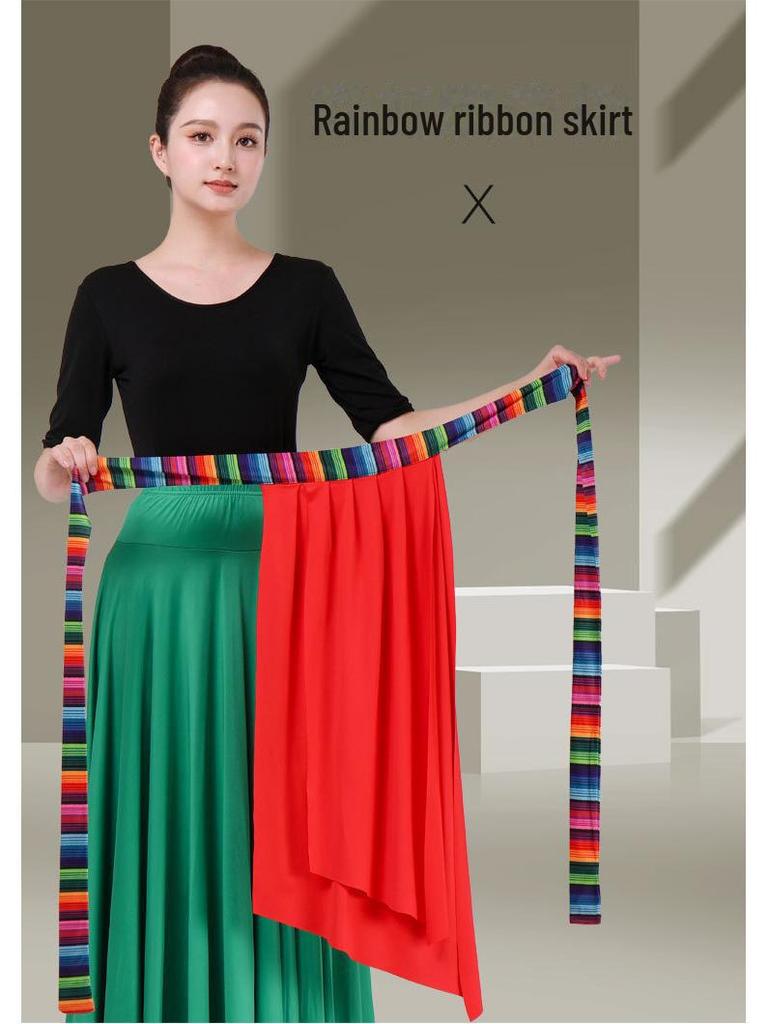 Tibetský a daijský lidový kroj s duhovou stuhovou sukní