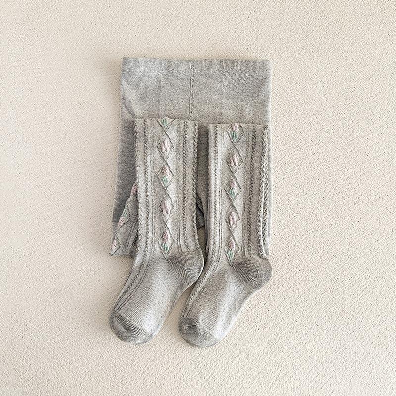 Girls Printed Tulips Pantyhose Fashion Kids Cotton Tights Baby Girl Uniform Leggings Children Knitting Cute Sweet Pants Clothing
