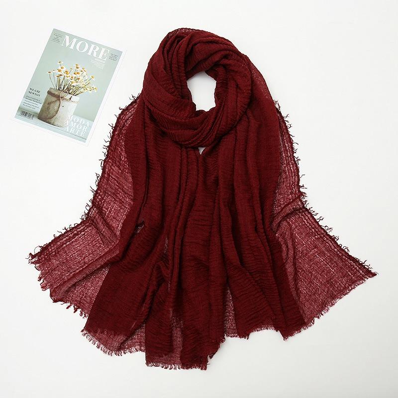 Hot-selling New Simple Solid Color Wrinkled Cotton and Linen Scarf, Soft and Skin-friendly In Winter, Warm Scarf Women