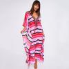 European & American Striped Beach Cover-Up Dress: Stylish Bikini Swimsuit Robe for Seaside Vacations