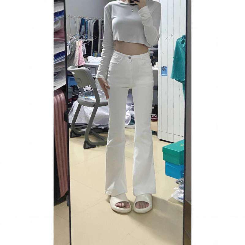 

Women s White Elastic Horsebit Jeans: Slimming Micro Flare Bodycon Pants for Spring & Autumn 2026. Extra Small