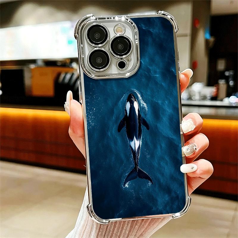 Orca Ocean Pattern Plating Phone Case For Iphone 16 17 Pro Max Air 16E 14 15 Plus 12 13 Mini Anti-Fall Airabag Cover