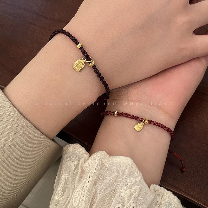 Timeless Locked Love: Red Rope Fu Bracelet for Women - Niche Design for Couples & Friends