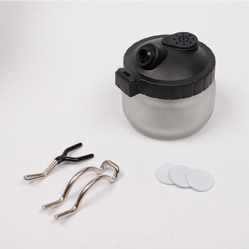 Airbrush Cleaning Pot with Glass Bottle & Metal Stand – Professional Waste Collection Tool