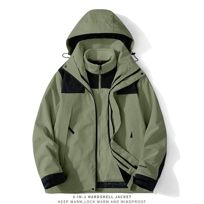 Unisex 3-in-1 Waterproof Windbreaker Jacket, Detachable Fleece-Lined Set, Thickened for Mountaineering, Couple Style