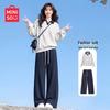 Women's Lapel Sweatshirt & Wide-Leg Pants Sport Set