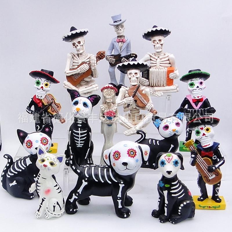Halloween Resin Ornaments: Ghost & Skeleton Figurines for Day of the Dead Parties