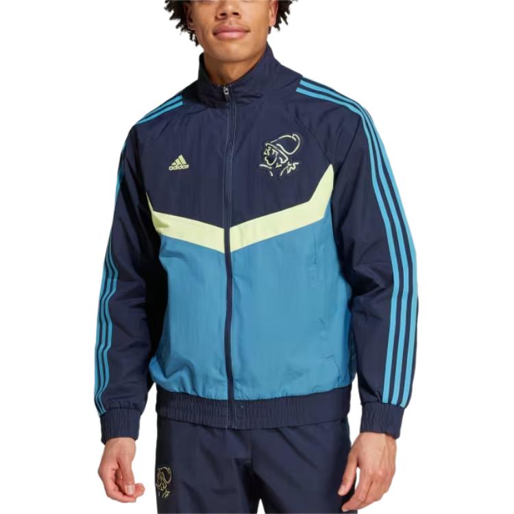Adidas Ajax Amsterdam Series Ss24 Brand Logo Stripe Zipper Sports Long Sleeve Jacket Men Jacket Ink-Blue White IT4210