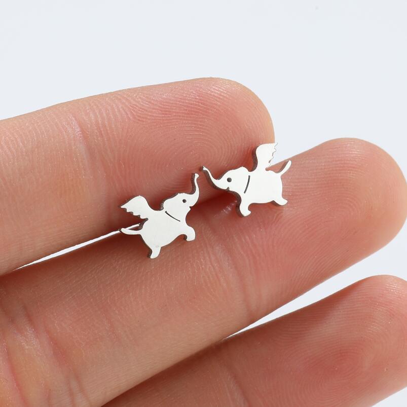 2024 Stylish Stainless Steel Flying Elephant Stud Earrings - Cute Small Animal Design