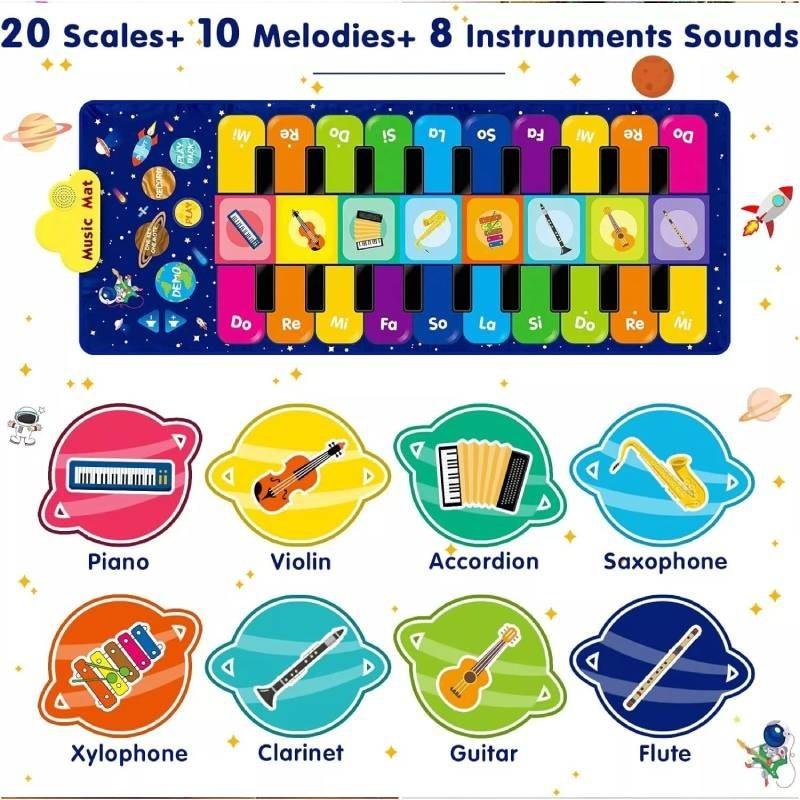 Tapete Vibrante de Piano Dupla Face para Bebês Para Educação Infantil Desenvolvimento Sensorial