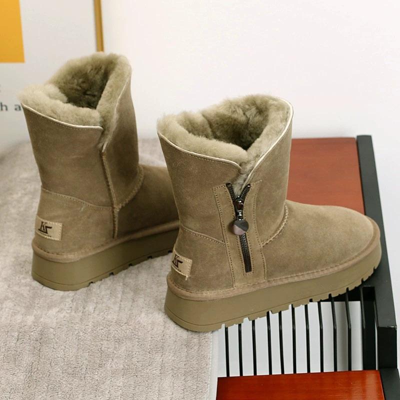 Winter Women Short Plush Warm Snow Boots Casual Shoes Suede Fur Chelsea Ankle Boots Flats Platform Ladies Shoes Botas