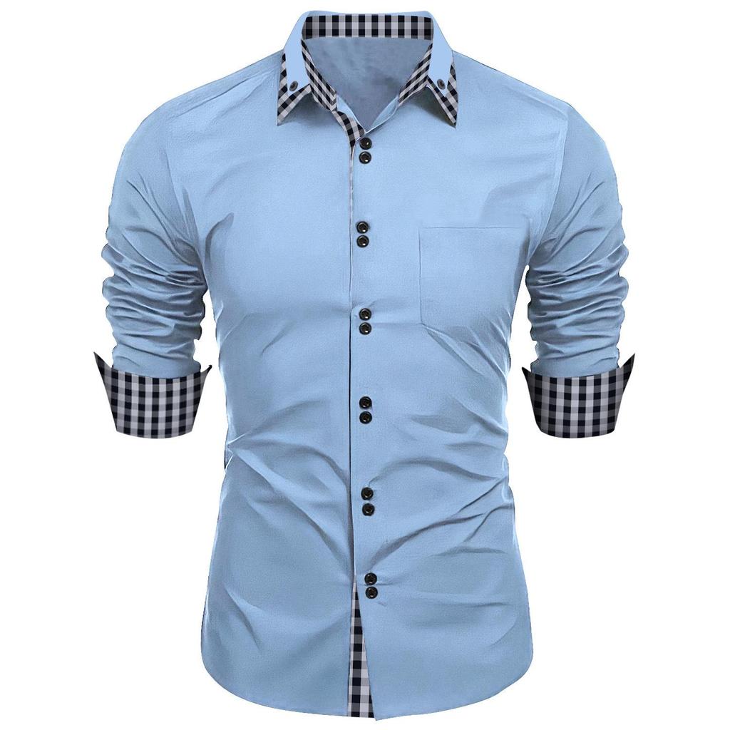 Camicia da uomo a quadri color block business casual slim-fit a maniche lunghe per primavera e autunno